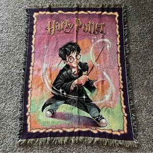 Harry Potter Tapestry  throw Blanket "Harry Casts a Spell"  100% Cotton 2000
